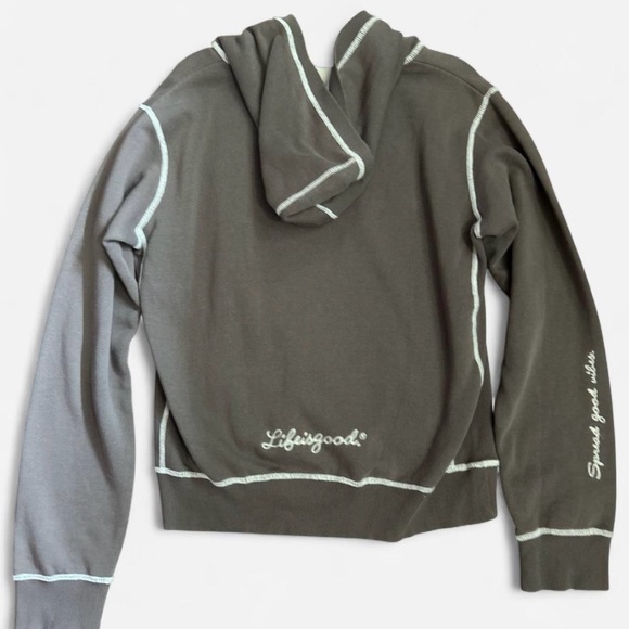Y2K Brown and white Life is Good hoodie with white embroidered flower SIZE -XL - Picture 4 of 4